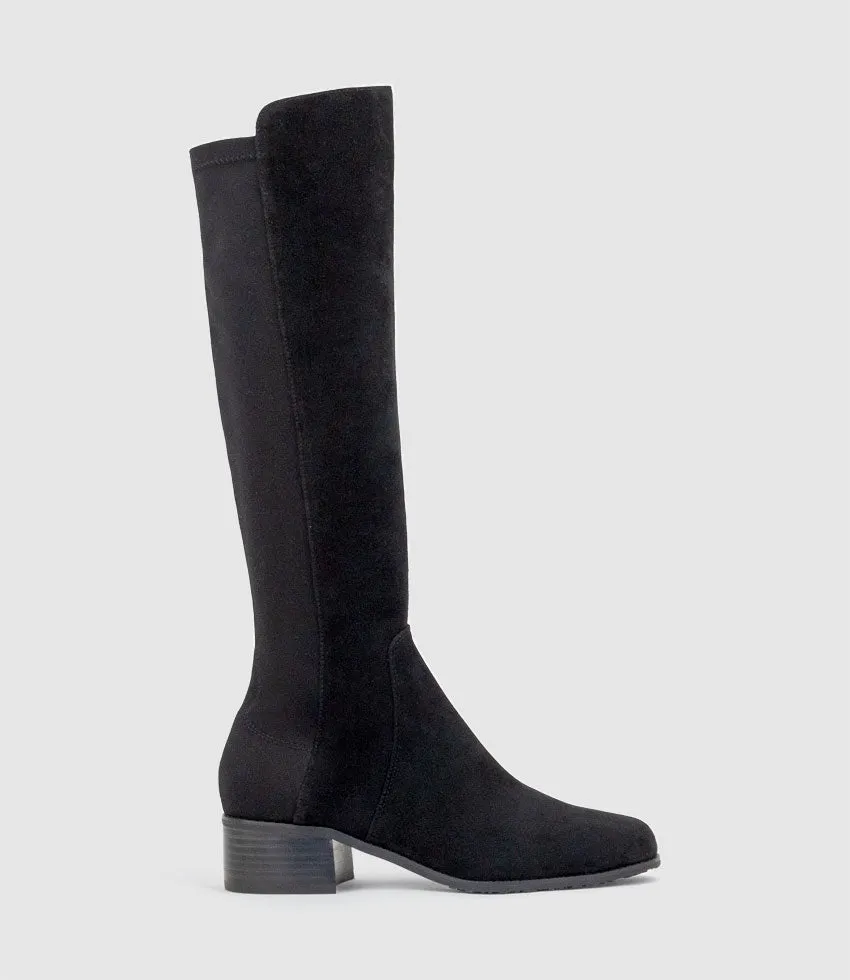 VARA40 Half and Half Knee High Boot in Black Suede sold by Edward Meller