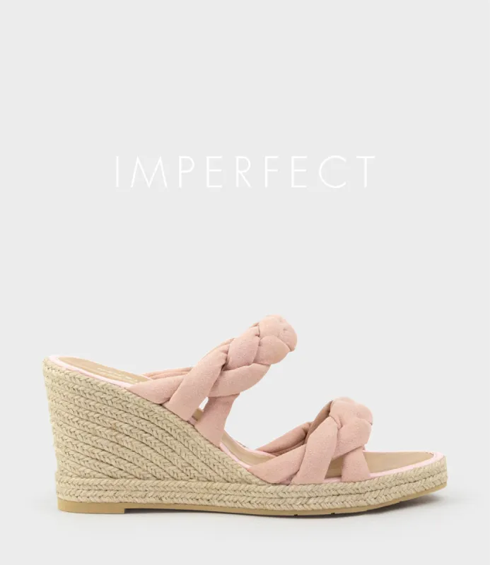 MALONE Braided Two Strap Espadrille in Pink Suede sold by Edward Meller