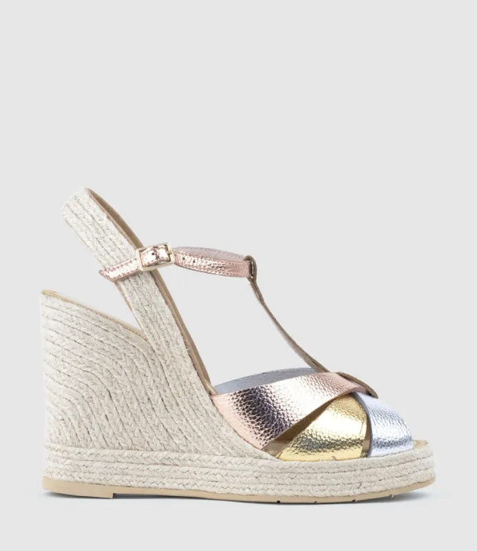 MELODY T Bar Espadrille in Metallic Multi sold by Edward Meller