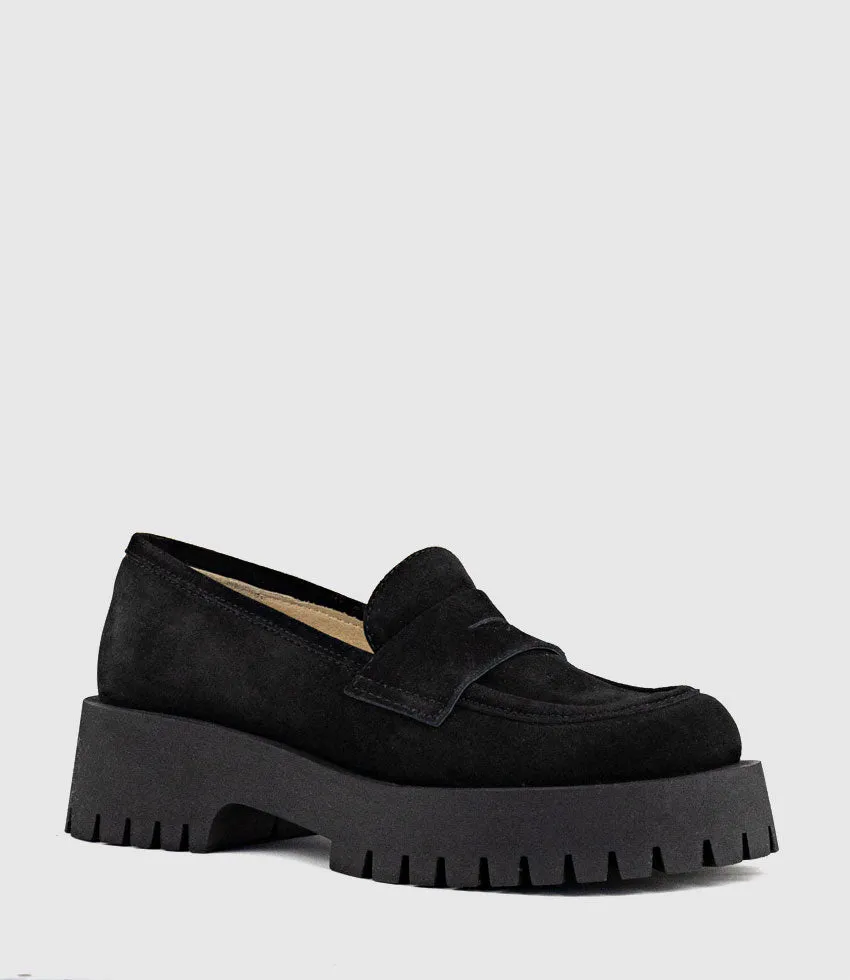 GREVILLE Loafer on Lug Sole in Black Suede sold by Edward Meller product image thumbnail 3