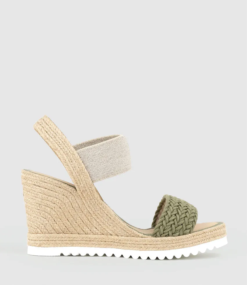 MERCEDES Elastic Crochet Espadrille in Khaki sold by Edward Meller