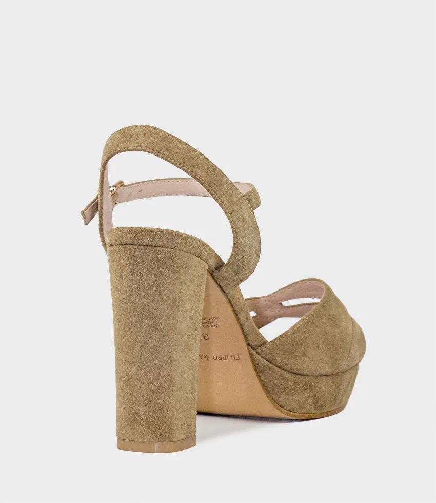 REGENT100 Interlocked Detail Platform Sandal in Camel Suede sold by Edward Meller product image thumbnail 3