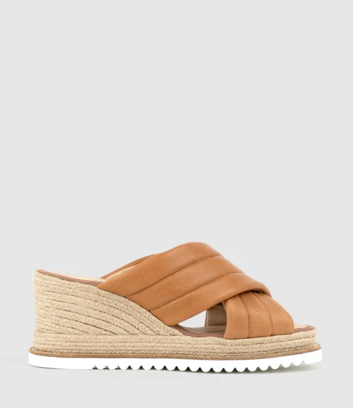 MORGAN Quilted Crossover Espadrille in Tan sold by Edward Meller