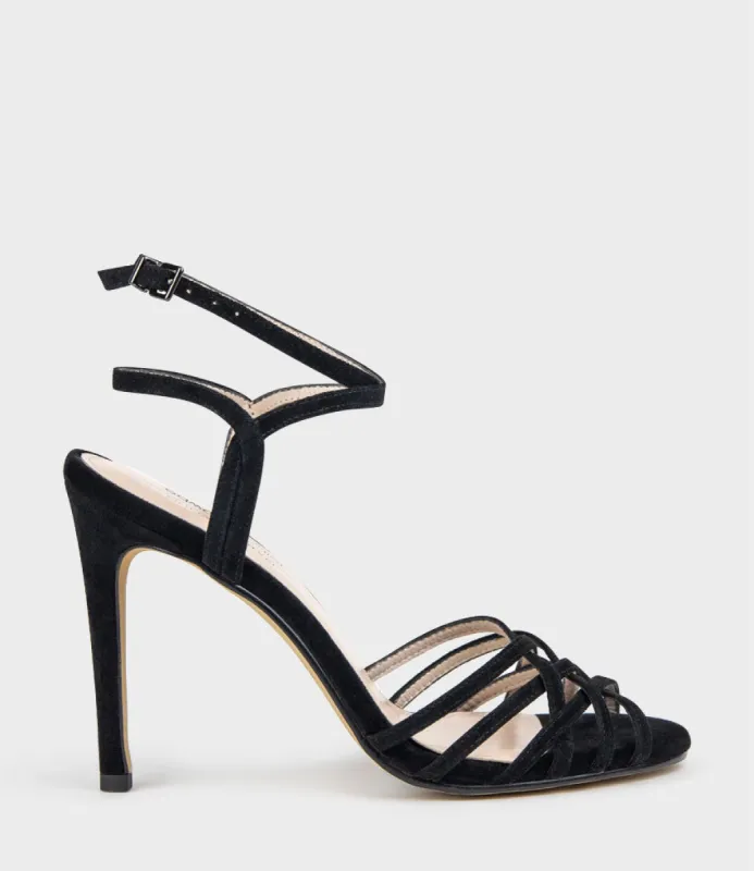 WILDER100 Strappy Sandal in Black Suede sold by Edward Meller