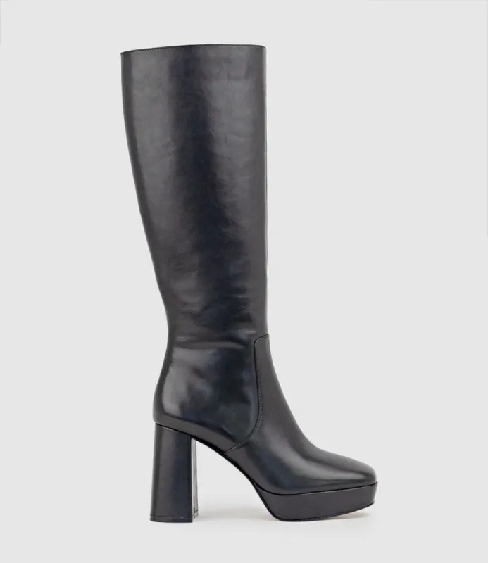 UMA95 Platform Knee High Boot in Black sold by Edward Meller