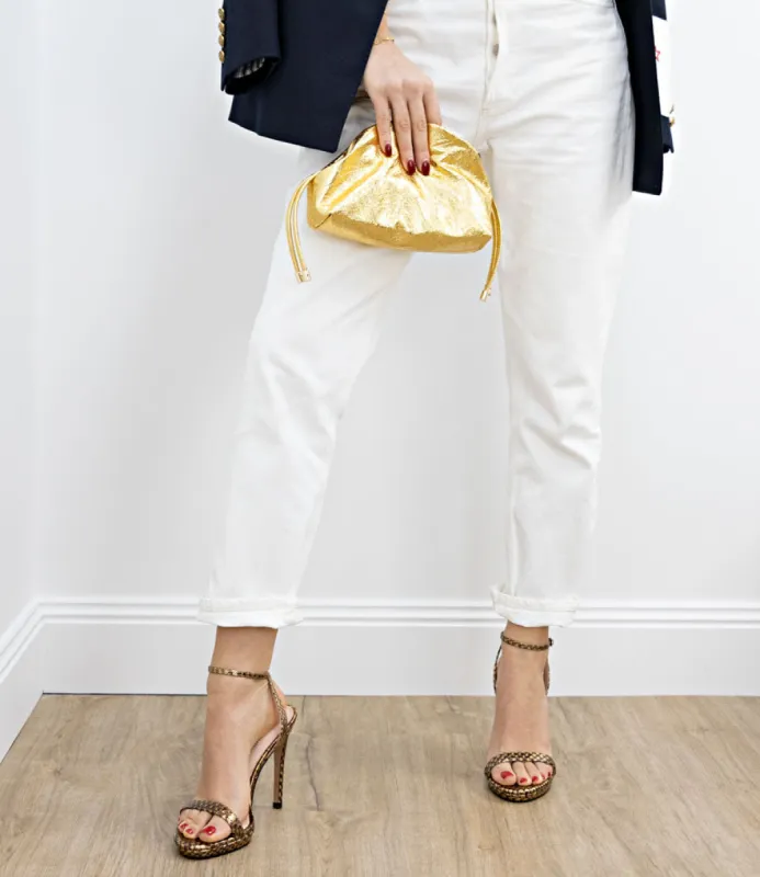 WHISPER110 Single Strap Platform Sandal in Brass Snake sold by Edward Meller