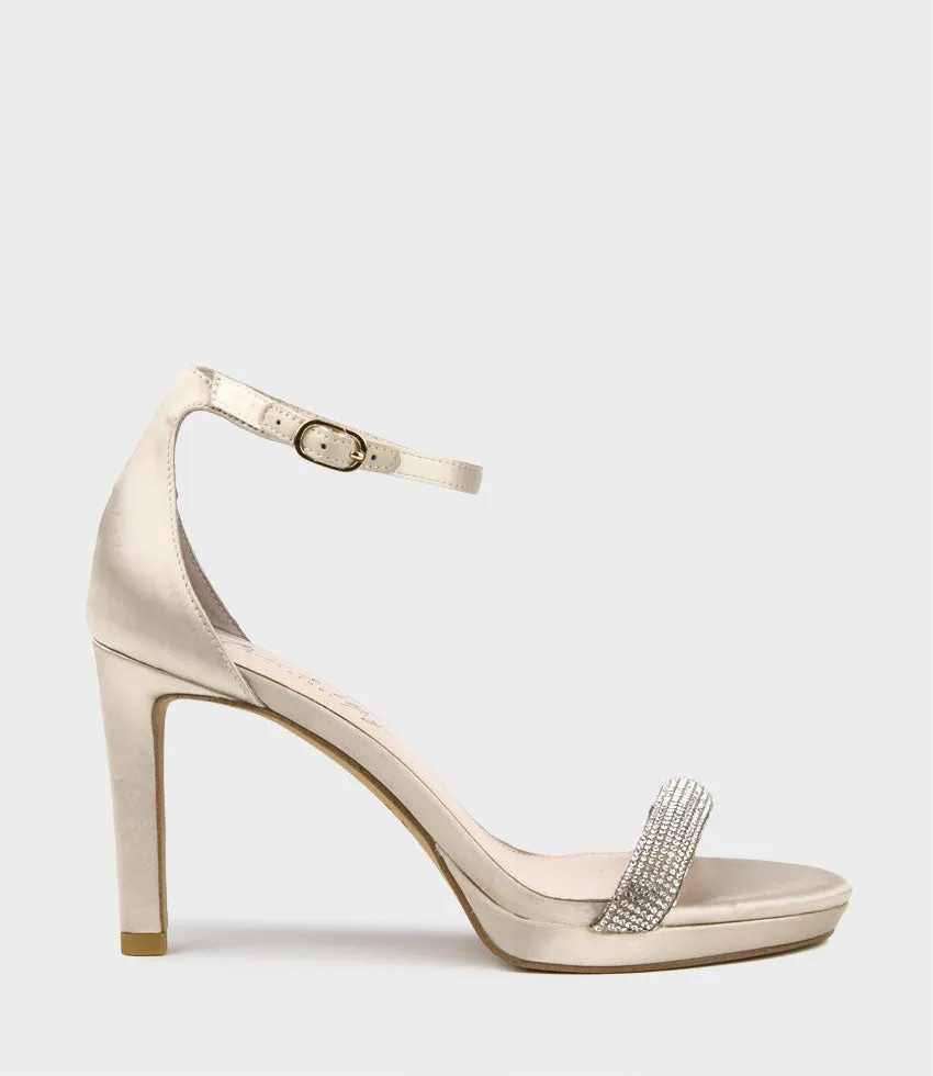 SATINA90 Diamond Band Sandal Platform Sandal in Champagne Satin sold by Edward Meller