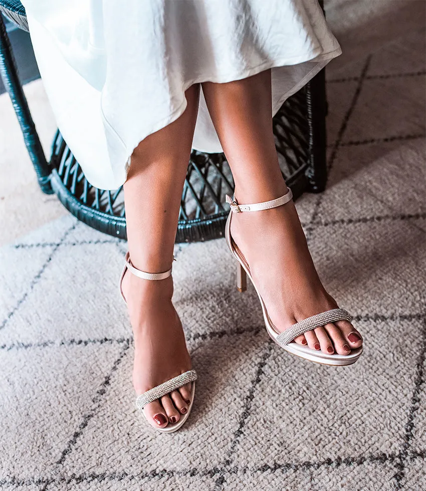 SATINA90 Diamond Band Sandal Platform Sandal in Champagne Satin sold by Edward Meller product image thumbnail 2