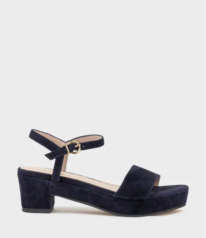 RALIN50 Two Strap Sandal on Self Covered Unit in Navy Suede sold by Edward Meller