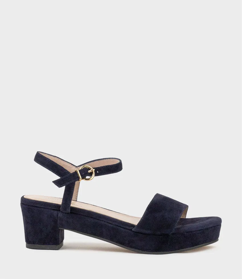 RALIN50 Two Strap Sandal on Self Covered Unit in Navy Suede sold by Edward Meller