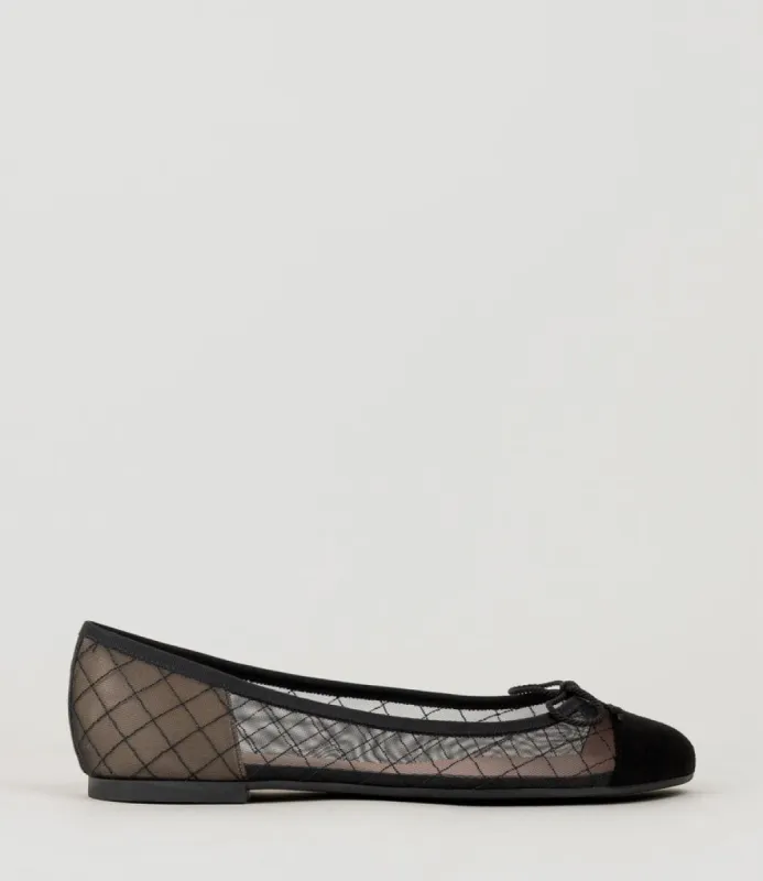 EMILY Cap Toe Mesh Ballet in Black Suede sold by Edward Meller