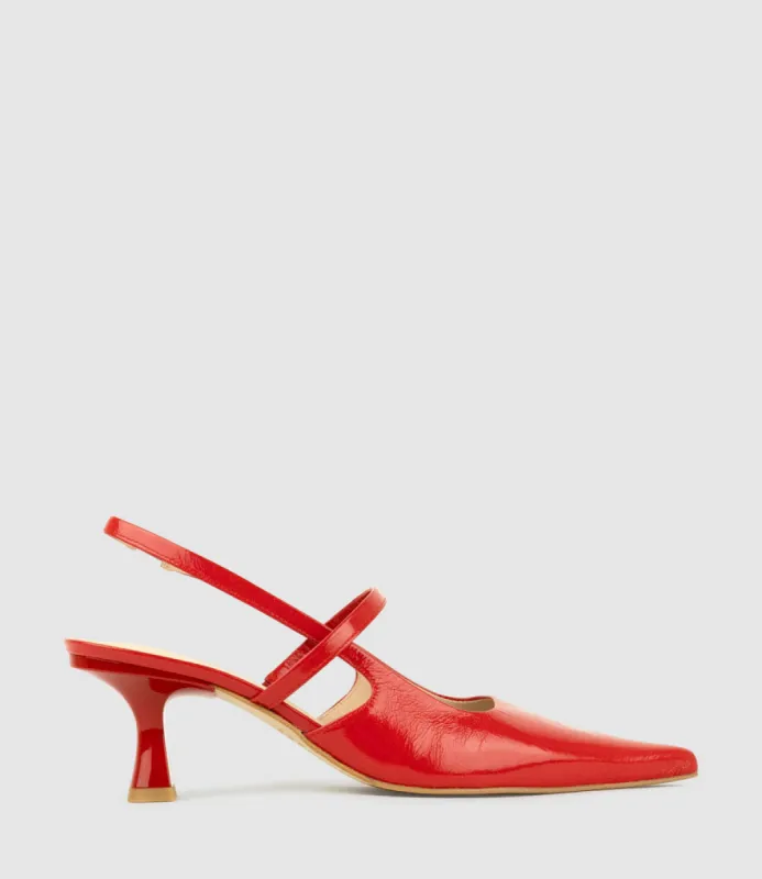 DEON70 Slingback with Strap in Red Crinkle Patent sold by Edward Meller