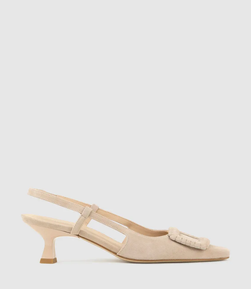 DEMETER60 Slingback with Ornament in Nude Suede sold by Edward Meller