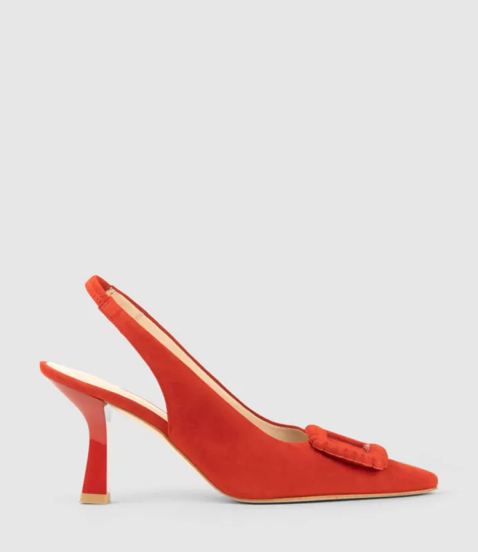 DELANEY80 Slingback with Ornament in Red Suede sold by Edward Meller