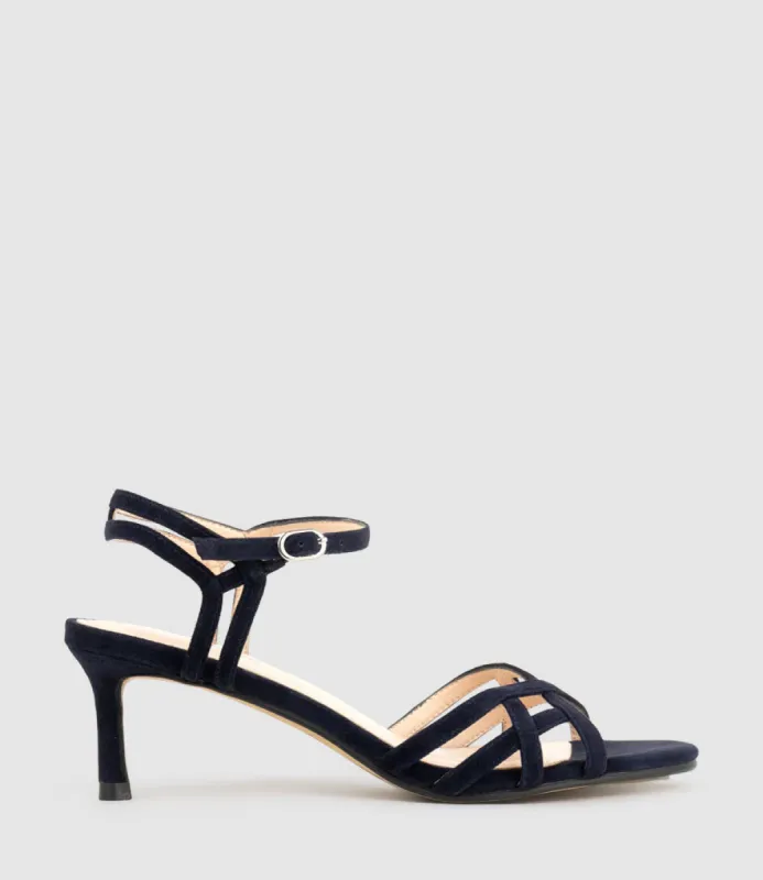 SORYN55 Lattice Front Sandal in Navy Suede sold by Edward Meller