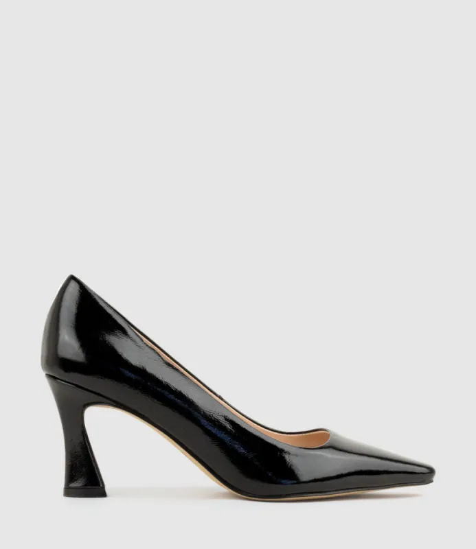 AVARI75 Chiselled Pump in Black Crinkle Patent sold by Edward Meller