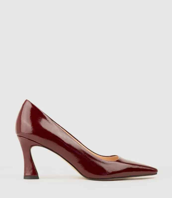 AVARI75 Chiselled Pump in Black Cherry Crinkle Patent sold by Edward Meller