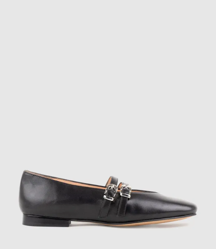 FILLY Double Buckle Ballet in Black sold by Edward Meller