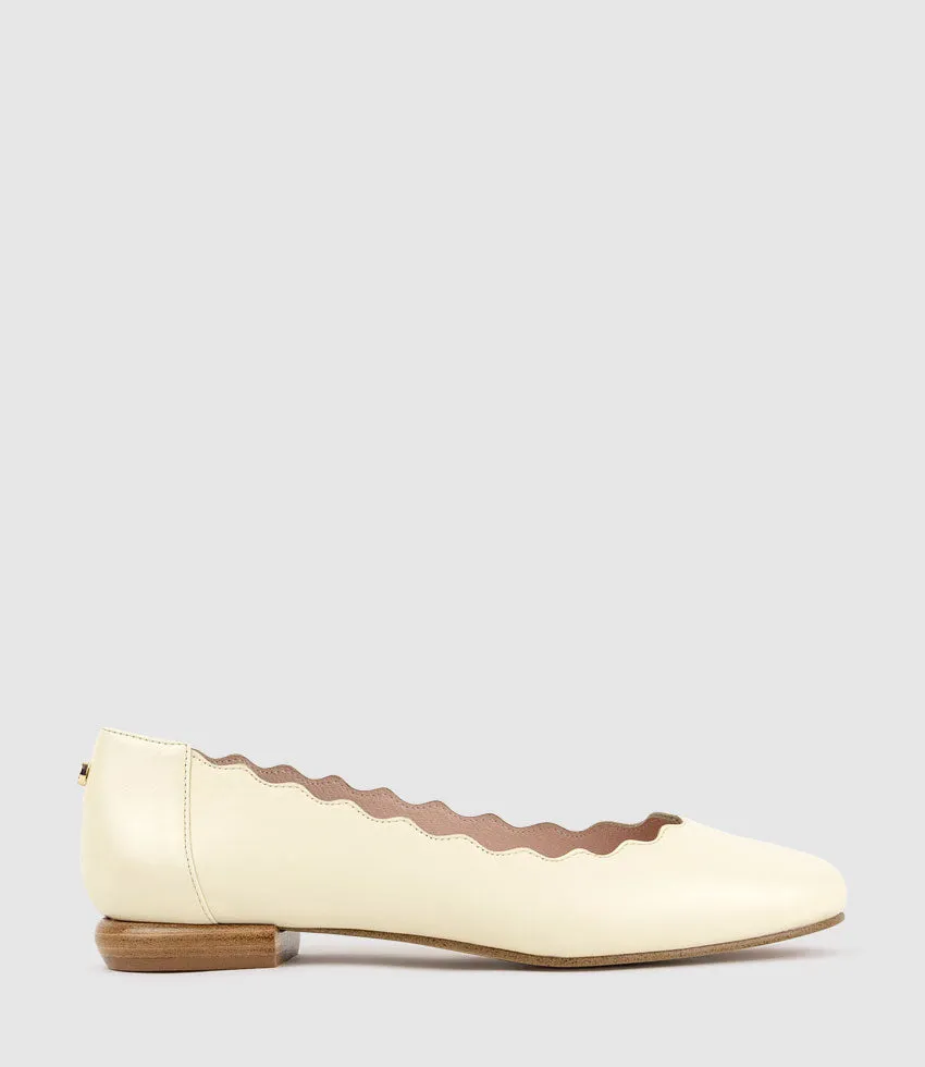 FARA Scalloped Ballet Flat in Offwhite Calf sold by Edward Meller
