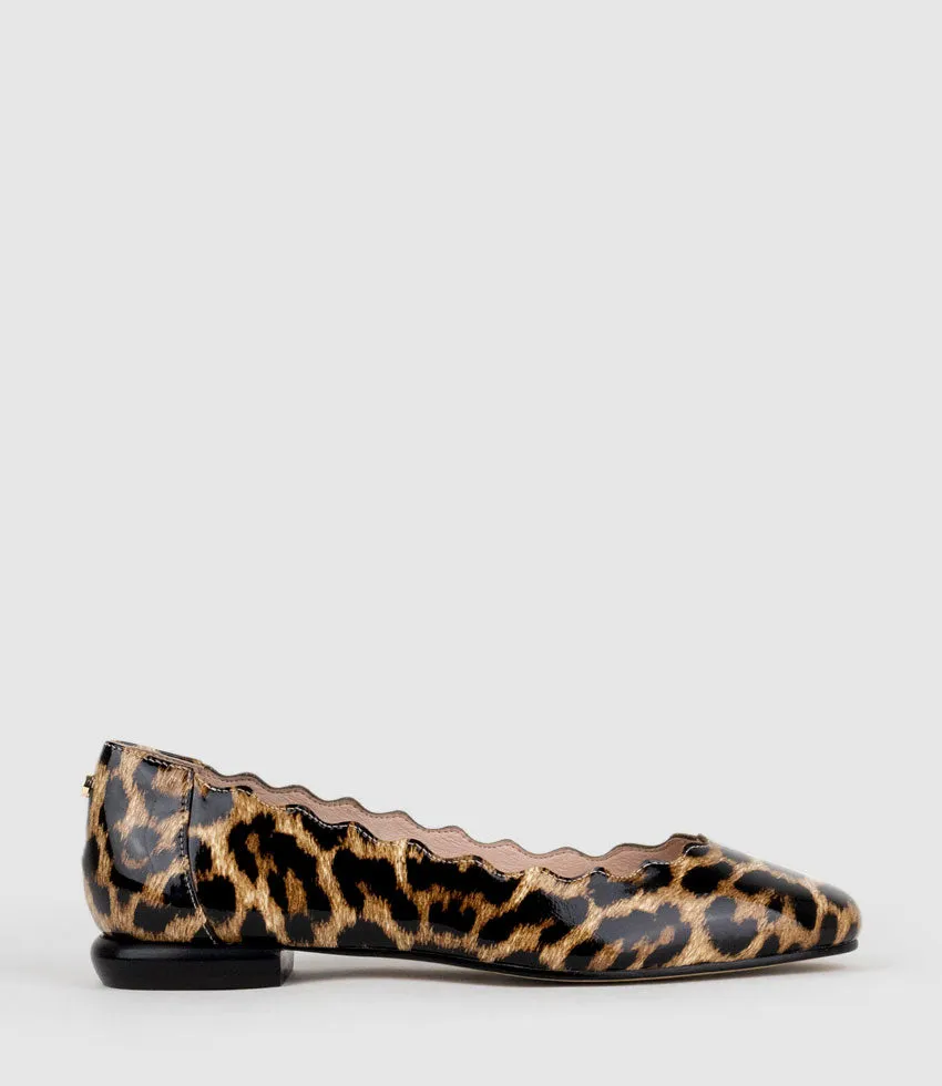 FARA Scalloped Ballet Flat in Leopard Patent sold by Edward Meller