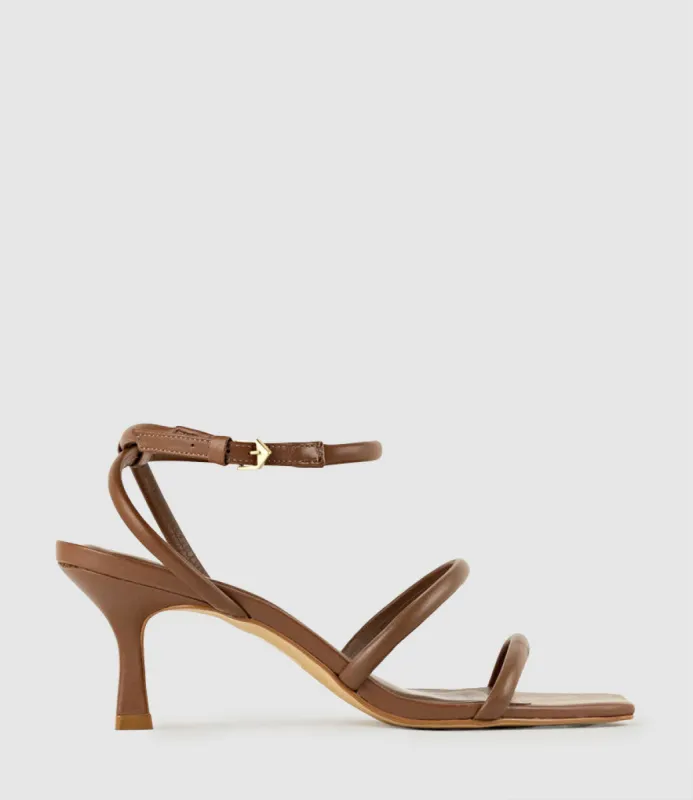 SOLARA65 Strappy Sandal in Caramel sold by Edward Meller
