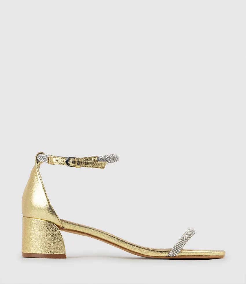 STELLAR50 Crystal Strappy Sandal in Gold sold by Edward Meller