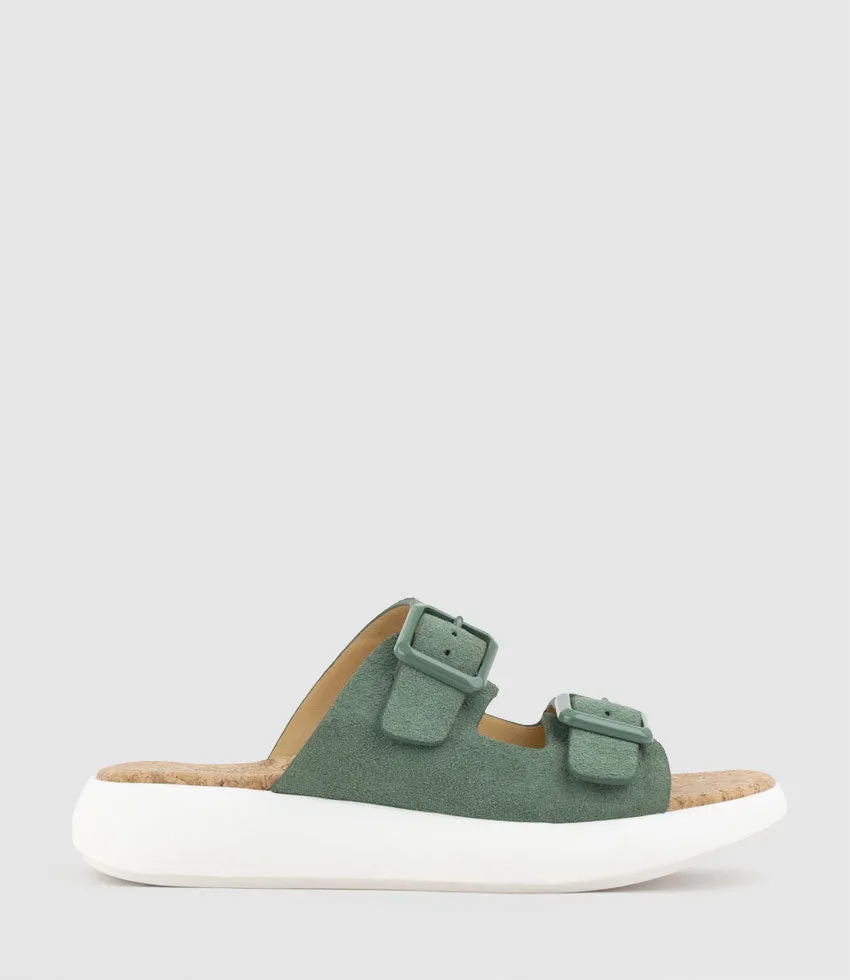 OSAKA Two Strap Slide on Unit in Sage Suede sold by Edward Meller