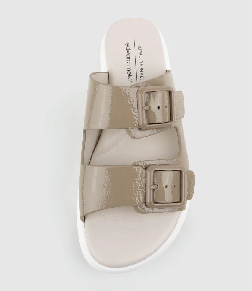 OSAKA Two Strap Slide on Unit in Taupe Crinkle Patent sold by Edward Meller product image thumbnail 4