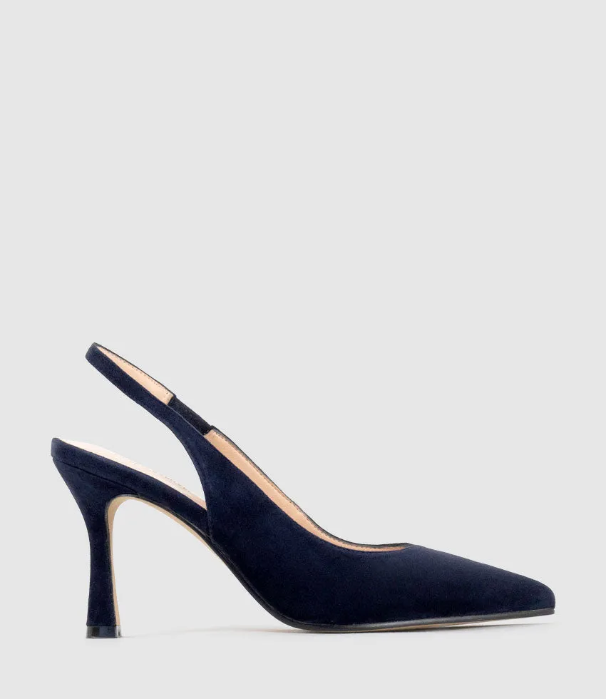 ARILLA85 Slingback Pump in Navy Suede sold by Edward Meller