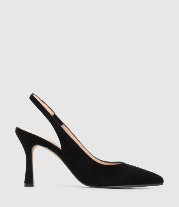 ARILLA85 Slingback Pump in Black Suede sold by Edward Meller