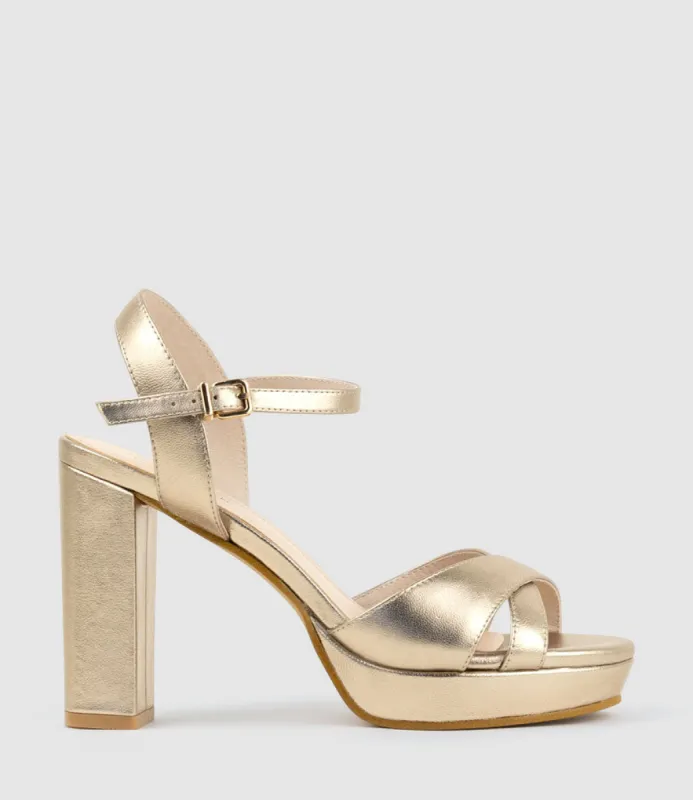RENATA100 Crossover Platform Sandal in Rosegold sold by Edward Meller