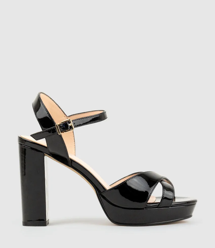 RENATA100 Crossover Platform Sandal in Black Patent sold by Edward Meller product image thumbnail 2
