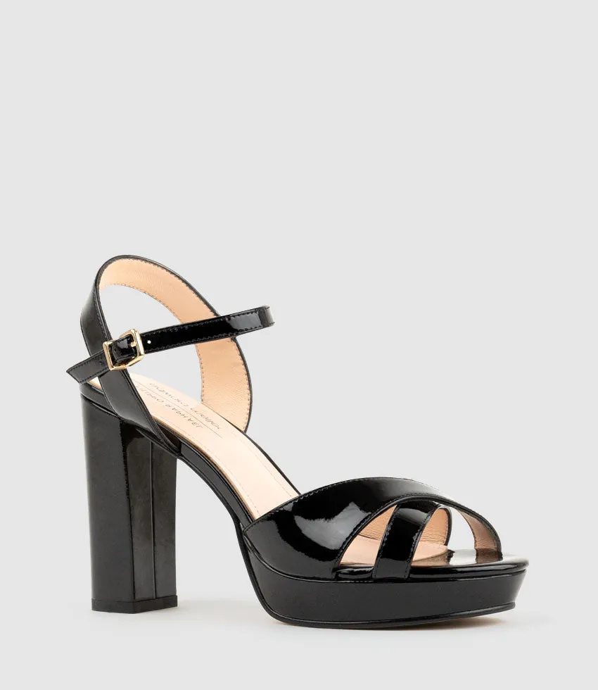 RENATA100 Crossover Platform Sandal in Black Patent sold by Edward Meller product image thumbnail 3