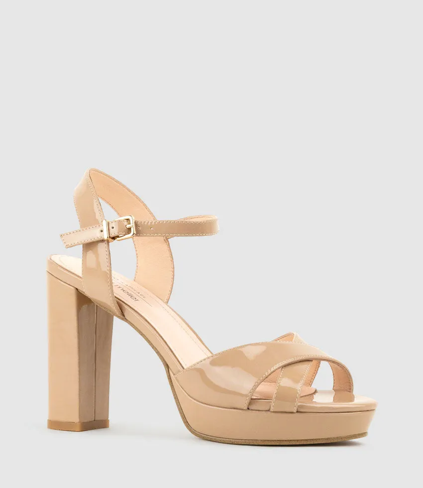 RENATA100 Crossover Platform Sandal in Nude Patent sold by Edward Meller product image thumbnail 4