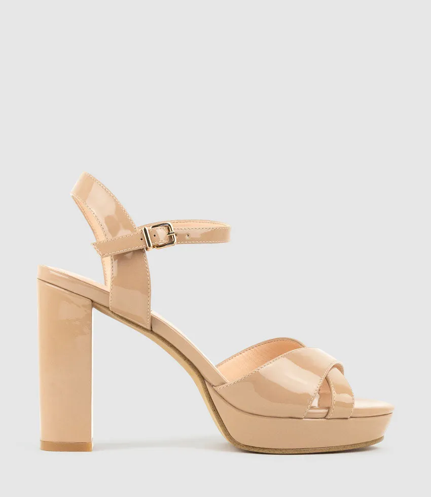RENATA100 Crossover Platform Sandal in Nude Patent sold by Edward Meller