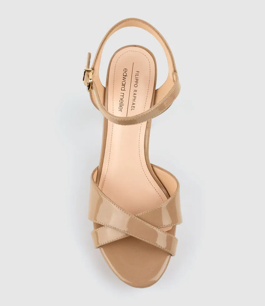 RENATA100 Crossover Platform Sandal in Nude Patent sold by Edward Meller product image thumbnail 3