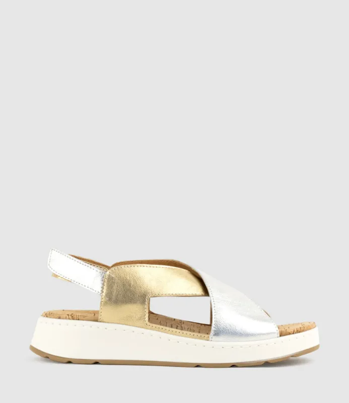 LORAINE Crossover Comfort Sandal in Metallic Multi sold by Edward Meller