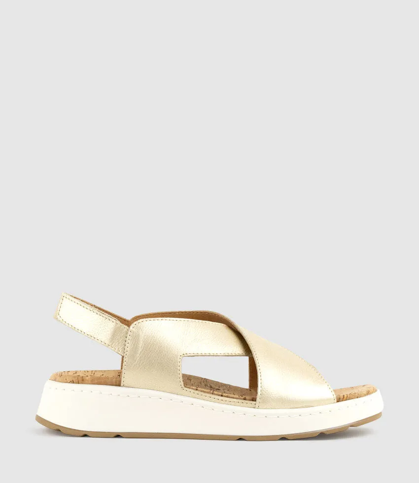 LORAINE Crossover Comfort Sandal in Platino sold by Edward Meller
