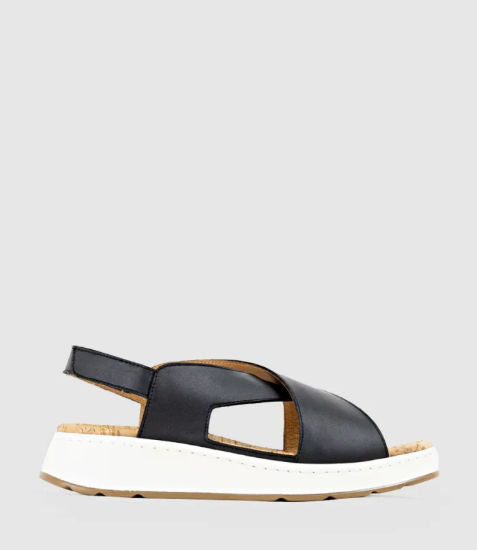 LORAINE Crossover Comfort Sandal in Black sold by Edward Meller