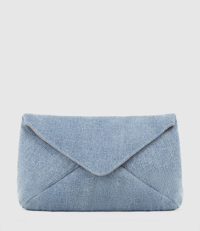 NERYS Envelope Clutch in Denim sold by Edward Meller