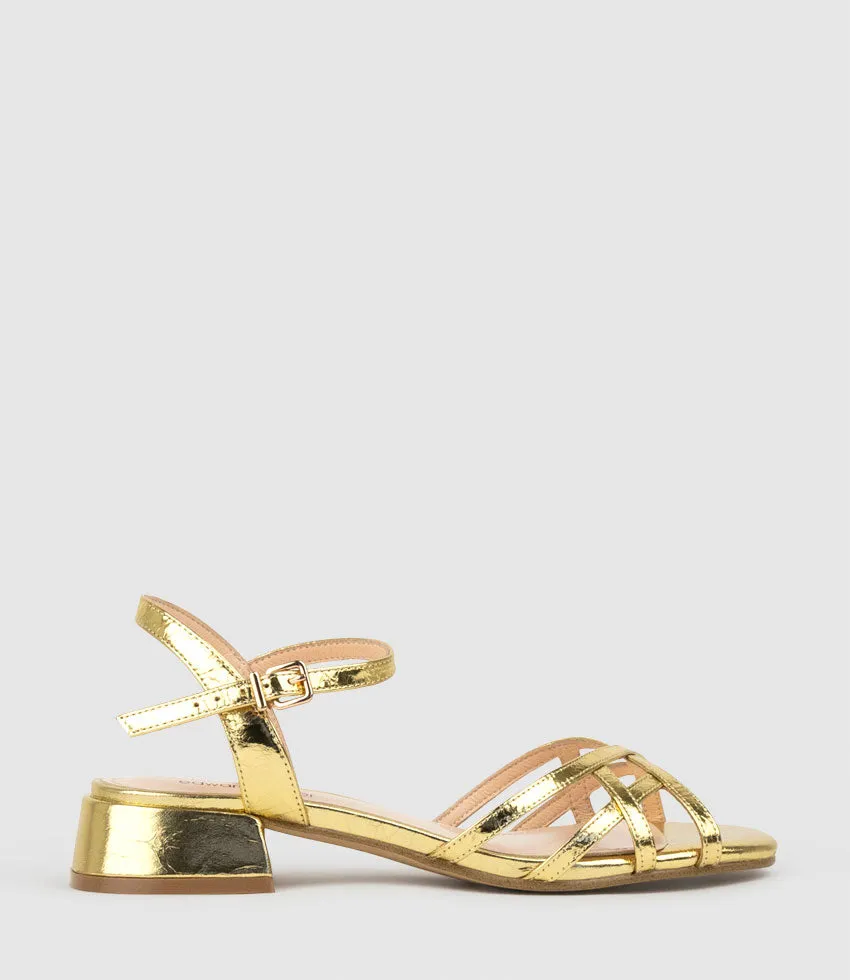 SURRY35 Lattice Front Sandal in Antique Gold sold by Edward Meller