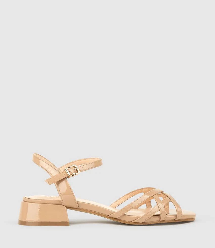 SURRY35 Lattice Front Sandal in Nude Patent sold by Edward Meller