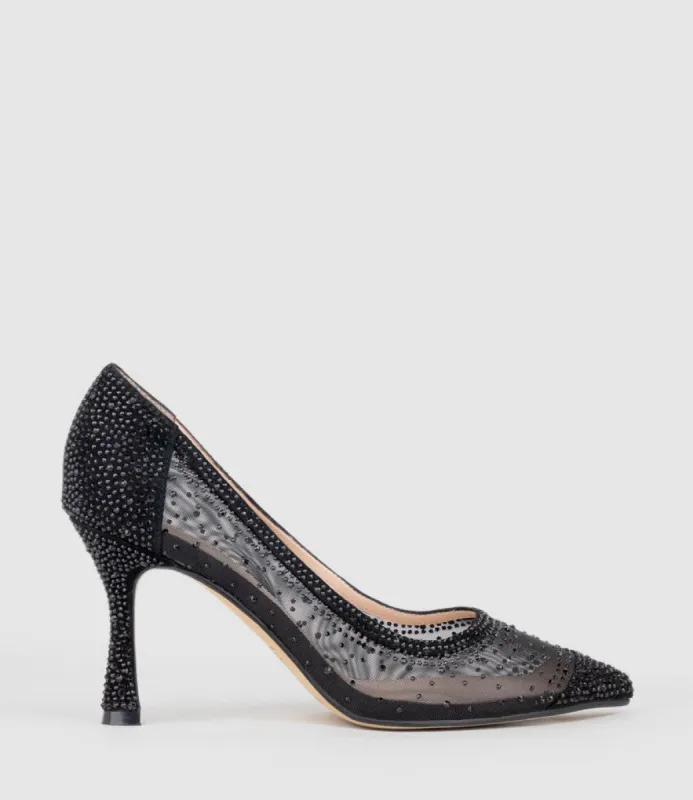 AZRA85 Crystal Mesh Pump in Black Suede sold by Edward Meller