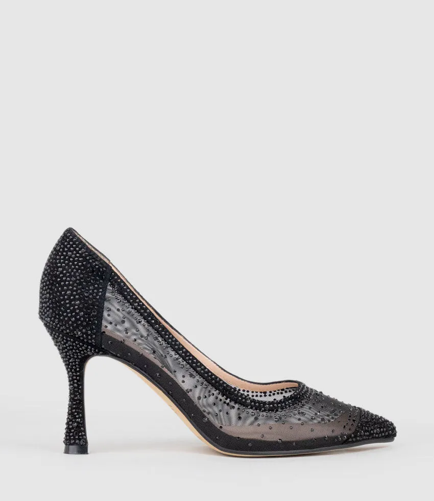 AZRA85 Crystal Mesh Pump in Black Suede sold by Edward Meller