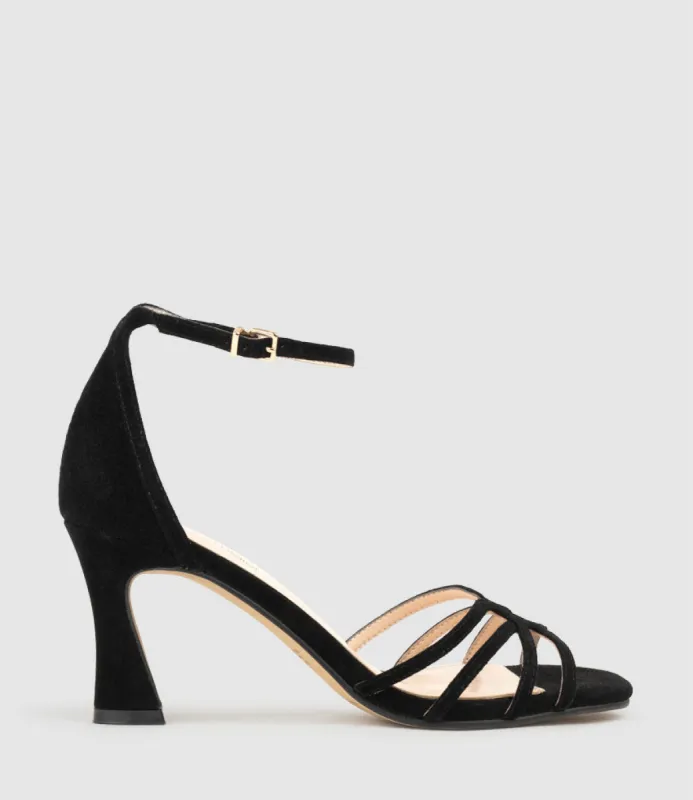 SYBIL75 Strappy Sandal in Black Suede sold by Edward Meller
