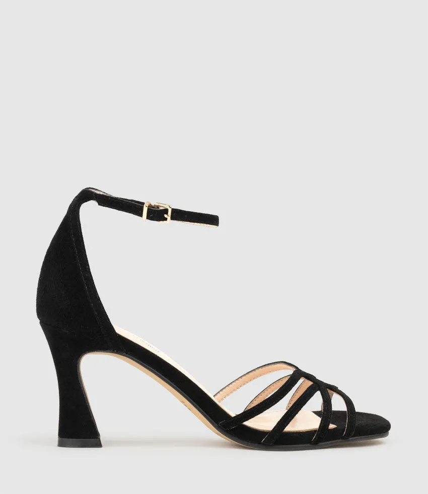 SYBIL75 Strappy Sandal in Black Suede sold by Edward Meller
