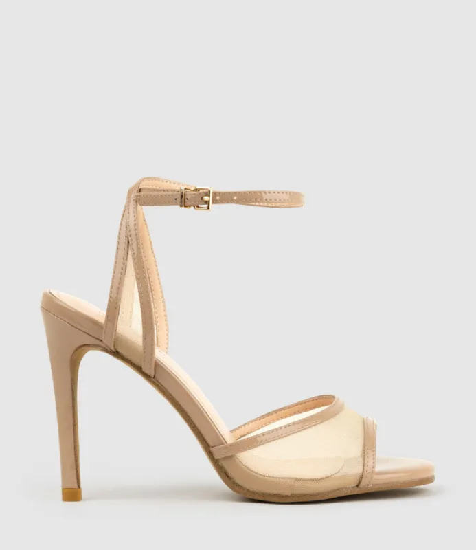 WISH100 Mesh Sandal in Nude Patent sold by Edward Meller