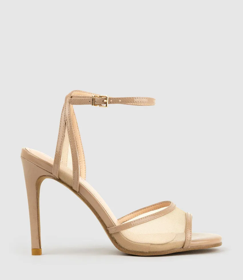 WISH100 Mesh Sandal in Nude Patent sold by Edward Meller