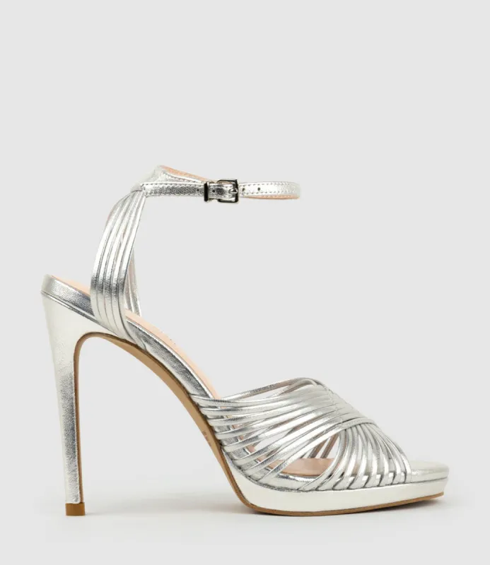 WANDA110 Sunray Platform Sandal in Silver sold by Edward Meller