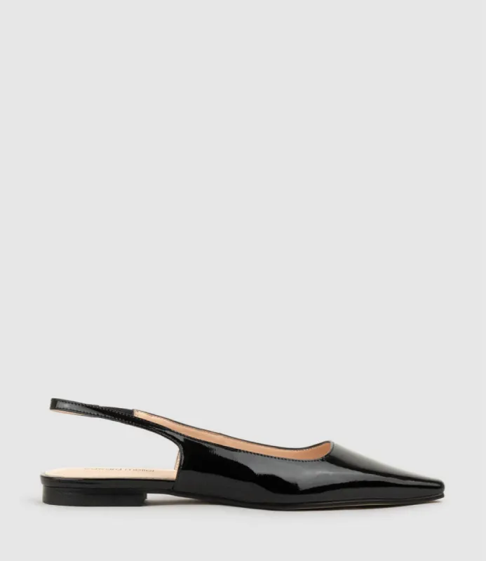 ELIANA Chiselled Slingback in Black Patent sold by Edward Meller